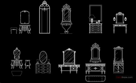 another word for dresser|Dressers with mirrors CAD Blocks free download.